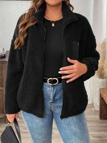 SHEIN LUNE Plus Size Reversible Fleece Jacket, Autumn Winter