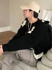 DAZY 男士圆领长袖休闲毛衣秋冬垃圾摇滚风格 - 黑色 - 查看 2