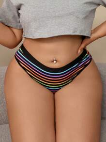 SHEIN Ropa interior diaria simple y colorida de talla grande - Negro - Ver 5