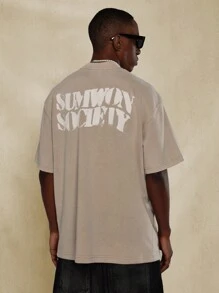 SUMWON Áo phông Washed có in hình chữ - Màu Khaki - Xem 1