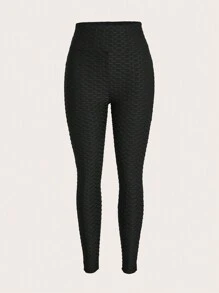 SHEIN EZwear 女款双色针织高弹力腰紧身裤 - 彩色 - 查看 4