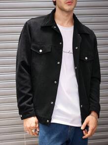 Manfinity VCAY Chaqueta holgada de hombros caídos y cuello tejida para hombres - Negro - Ver 4
