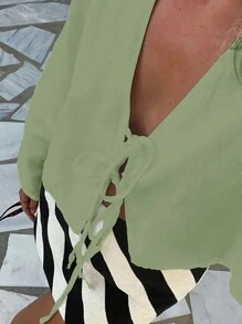 Chiquease Camisa holgada de manga larga con lazo delantero de unicolor, blusa casual de mujer para primavera y verano