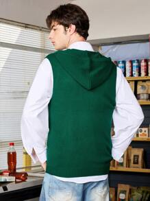 Manfinity Sporsity Men's Solid Color Patchwork Button-Up Long Sleeve Sweater With Pocket, Casual Wear