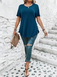 SHEIN Clasi Camiseta de manga corta casual de unicolor talla grande