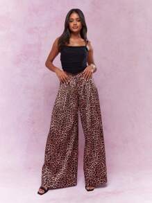 MISSGUIDED Leopard Print Pleated Wide Leg Pants - Multicolor - View 4