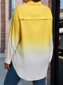 Áo Sơ Mi Tay Dài In Nút Plus Size - Màu vàng - Xem 2