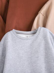 SHEIN 3件套少女返校休闲宽松纯色抓绒卫衣，时尚秋冬款 - 彩色 - 查看 3