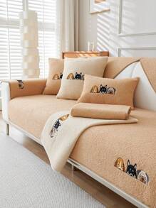 1 件小羊刺绣工艺卡通图案沙发垫靠垫，款式宠物友好型防污防滑沙毛巾，春秋防猫抓沙发保护套可用于客厅 L 型组合沙发和 1/2/3/4 沙发 - 駝色 - 查看 1