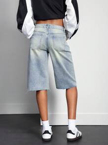 Quần jean lửng denim wash mùa hè dành cho nữ - Màu xanh lam - Xem 3