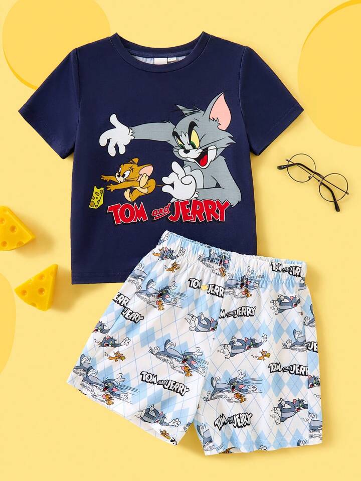 ★SPAO★ Tom and Jerry Tom and Jerry Check Short Sleeve Paja SPAO x Tom and Jerry Check Short Sleeve Pajamas BLUE