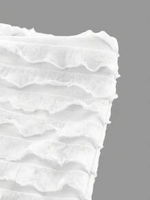 SHEIN Essnce 女士休闲时尚低腰修身弹力迷你短裤女式平角短裤荷叶边短裤下装百搭短裤番茄女孩夏季可爱蝴蝶结女式褶皱超短迷你短裤 - 白色 - 查看 3