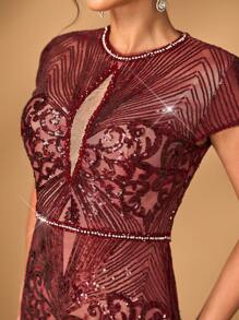 SHEIN Belle Beaded Hollow Mermaid Style Women's Evening Gown, Elegant Formal Prom Dress, For Wedding Guest, Graduation, Dinner