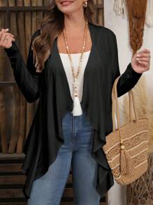 EMERY ROSE Plus Size Women's Black Long Sleeve Minimalist Jacket, Suitable For Autumn And Winter - Multicolor - View 5