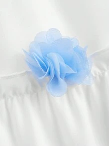 SHEIN MOD 女士 3D 花卉装饰褶边休闲裙、度假裙、白色长裙 - 白色 - 查看 4
