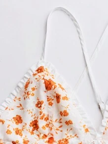 Breezaya 女士镂空刺绣蝴蝶结吊带背心，春夏 - 亮橙色 - 查看 3