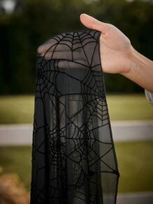 SHEIN EZwear Plus Size Women Halloween Spider Web Pattern Round Neck Long Sleeve Dress, Spring & Summer Clothes