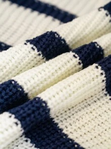 SHEIN Essnce Women's Spring And Autumn Casual Contrast Striped Cropped Drop Shoulder Cardigan Fall Sweaters - Camel - View 9