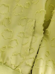 Chaqueta informal unicolor con cremallera delantera, bordado y flecos florales para niña joven - Verde - Ver 3