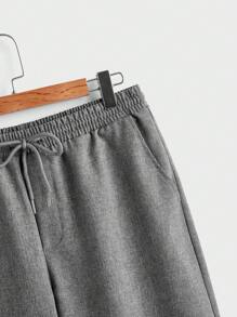Manfinity Homme 男士衬衫领短袖正面纽扣简约上衣和正面口袋系带休闲裤套装 - 灰色 - 查看 7