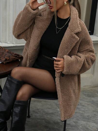 Aveloria Modichic Women's Winter Fluffy Coats Long Sleeve Lapel Button Down Pockets Fleece Sherpa Jacket Casual Outerwear Fleece Teddy Coat  Fall Cloth For Women