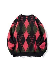 Claim Dot Men's Contrast Color Rhombus Knit Sweater - Multicolor - View 2