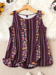 Breezaya 大码圆领无袖全身印花背心，休闲度假