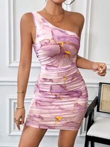 SHEIN Essnce Casual One Shoulder Women's Dress Dress Party Women Dresses Going Out  Dress Wedding Women Dresses Summer Women Dresses Summer Fits Mesh Tie Dye