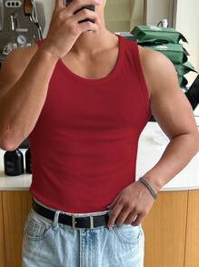 DAZY Camiseta sin mangas de unicolor para hombre, verano