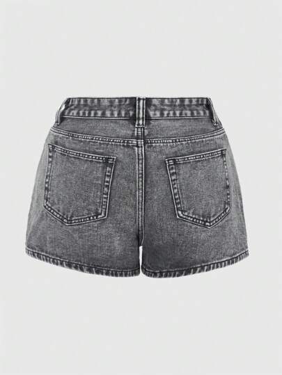 Grunge Punk Plus Size Women's Casual Star Applique Contrast Color Embroidered Denim Shorts, Jorts