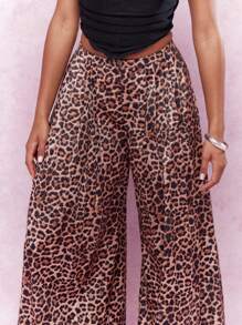 MISSGUIDED Leopard Print Pleated Wide Leg Pants - Multicolor - View 3