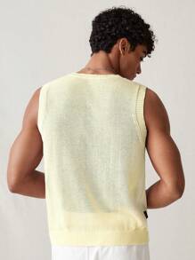 Manfinity VCAY Áo vest nam không tay cổ tròn họa tiết hoa đơn giản, giản dị hàng ngày - Màu be - Xem 2
