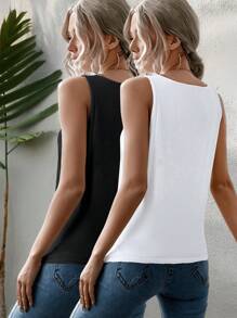 EMERY ROSE 2PCS Solid Color Tank Top, Summer Fashion Sleeveless Tank Top