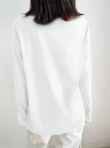 DAZY Ladies Solid Color Basic Long Sleeve T-Shirt,Fall Clothes Preppy Tops - White - View 2