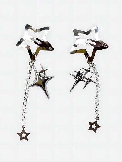 Grunge Punk 1 Coppia Di Mollette Per Capelli A Forma Di Stella In Stile Y2K, Adatte Per L'Uso Quotidiano Delle Donne, Mollette Per Capelli, Fermagli Per Capelli