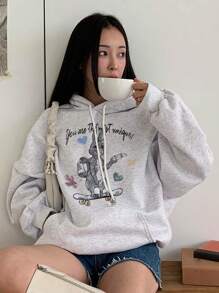 DAZY Women's Simple Printed Hooded Long Sleeve Sweatshirt Fall,Winter Hoodies - Grey - View 3