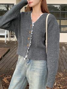 DAZY Women's Spring & Autumn Casual Lace Patchwork Cardigan