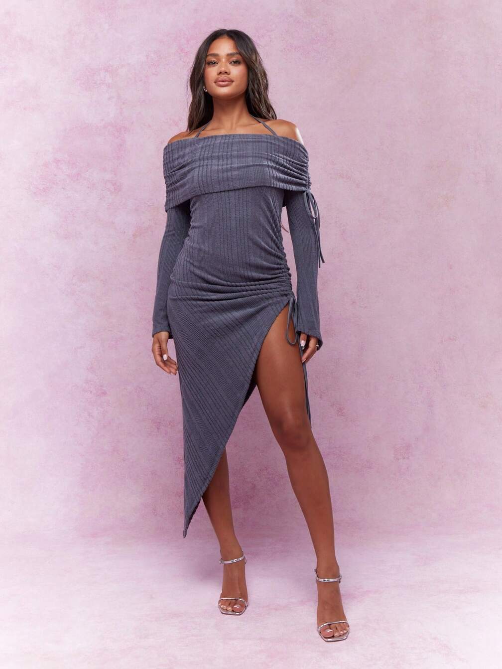 missguided halter dresses MISSGUIDED Women's Polka Dot Halter Neck Open Back Maxi Dress With Mesh Fabric And Cross Back Straps Summer Evening,S