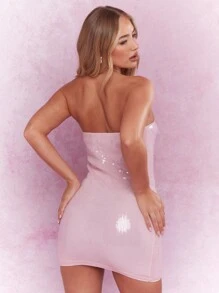 MISSGUIDED Vestido mini ajustado bandeau con lentejuelas de estilo futurista Y2K - Rosa - Ver 2