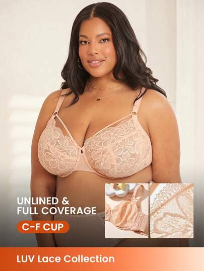 LUVLETTE Plus Sexy Lingerie Lounge Curve Full Coverage Unlined Lace Mesh Sheer Minimizer Bras