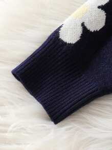 SHEIN Áo len cổ tròn họa tiết hoa cho bé gái, thích hợp cho nhiều dịp như ở nhà, đi chơi với bạn bè, đi mua sắm và đi học. - Màu xanh hải quân - Xem 3