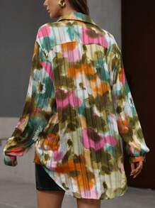 SHEIN Privé 随机优雅复古花卉印花纹理宽松长袖衬衫 - 彩色 - 查看 2