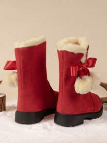 Girls Winter Princess Snow Boots Bowknot Tall Warm Thermal Lined Anti-Cold Boots Christmas Gift Baby Kid Outdoor Winter Shoes