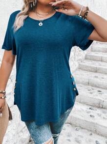 SHEIN Clasi Camiseta de manga corta casual de unicolor talla grande