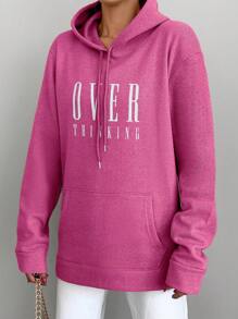 RueChic Women's Letter Printed Drawstring Hoodie - Pink - View 3