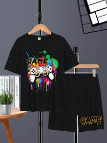 GraphicGems Conjunto de verano para adolescente con cuello redondo, mangas cortas y estampado sencillo