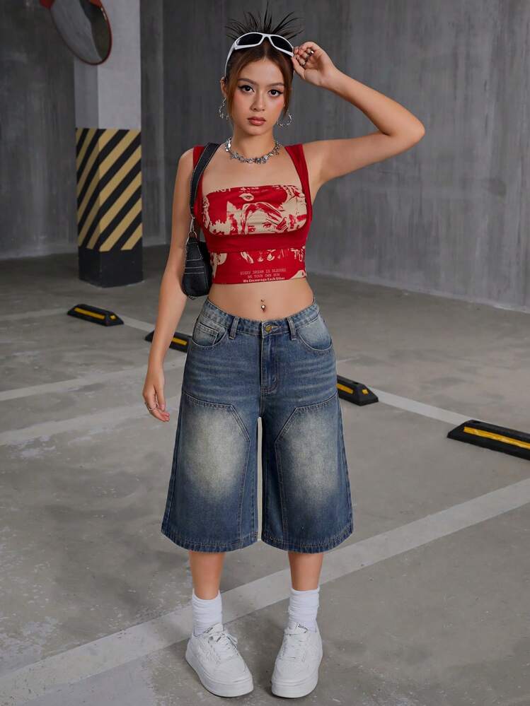 Jeans da ragazza con fiocco vintage a vita alta gamba larga pantaloni in denim larghi con tasche adolescenti bambini ragazze carino fiocco dritto casual cargo streetwear jeans comodi alla moda retrò