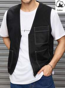 Manfinity VCAY Chaleco informal tejido para hombres, negro