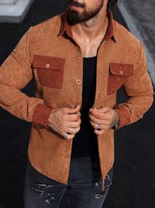 Manfinity Homme Chaqueta casual de manga larga con bolsillos para hombre, para primavera y otoño