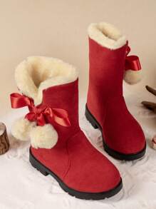 Girls Winter Princess Snow Boots Bowknot Tall Warm Thermal Lined Anti-Cold Boots Christmas Gift Baby Kid Outdoor Winter Shoes